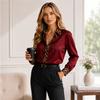 Damen Satinshirt mit langen Ärmeln, Leopardenmuster-Patchwork, Knopfleiste und Reverskragen