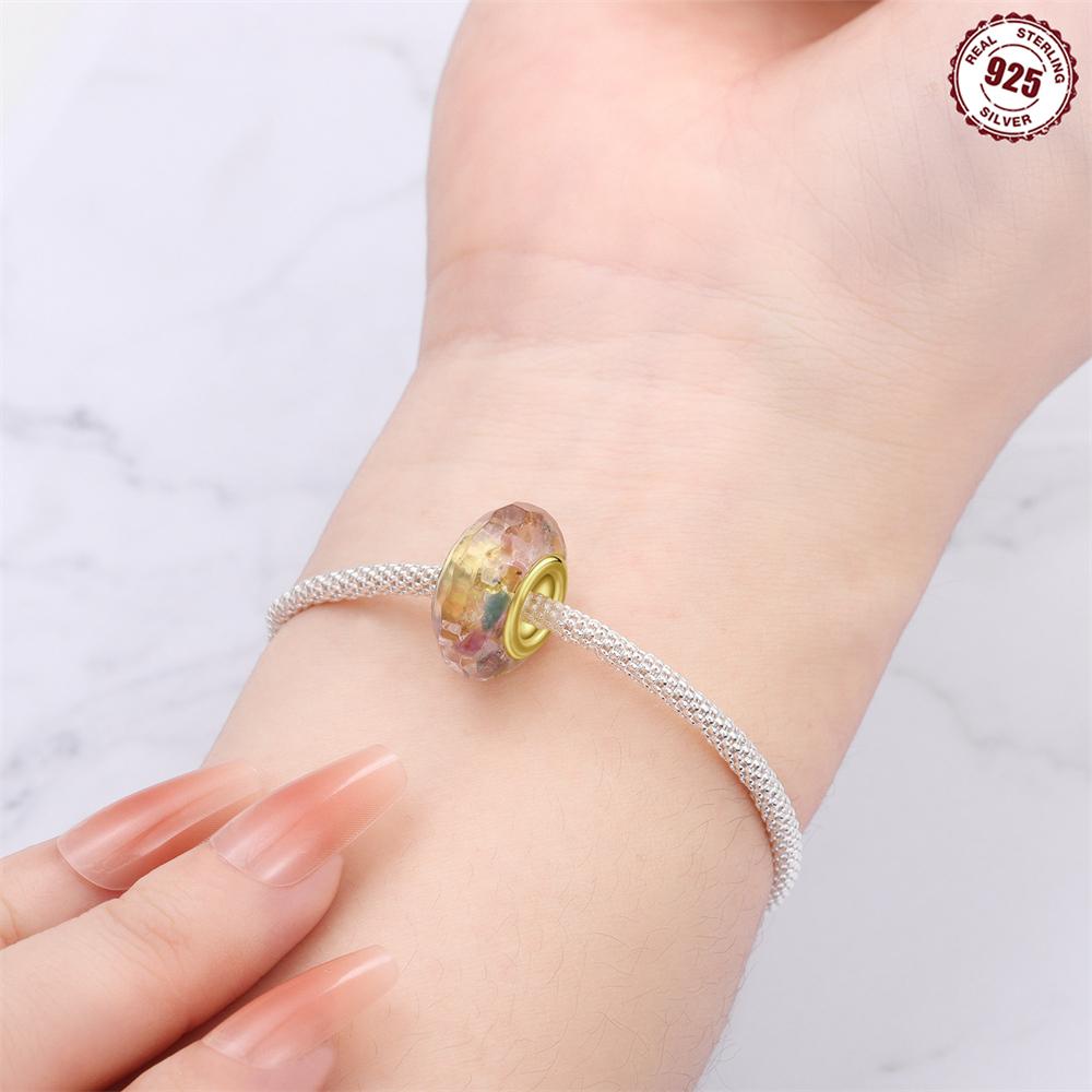 Copper Golden Colorful Glass Charms Beads Pendant For Original Bracelet Woman Girl Jewelry