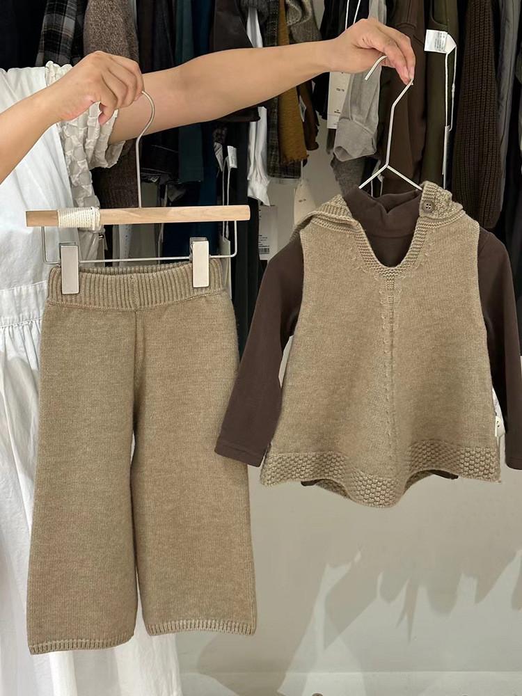 Adorable Korean Childrens Autumn Winter Outfit With Cozy Hooded Sweater And Long Pants For Girls Aged 3 To 8