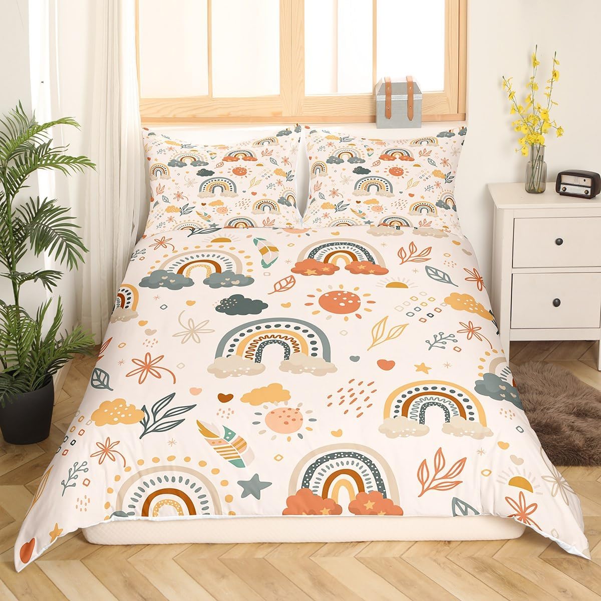 

Children Kids Kawai Soft Duvet Cover Set Suitable for Young Girls plus Young Boys Rainbow Mon Star Lovely Carton Cloud Set Children Kids Bedrom 120*200cm Single