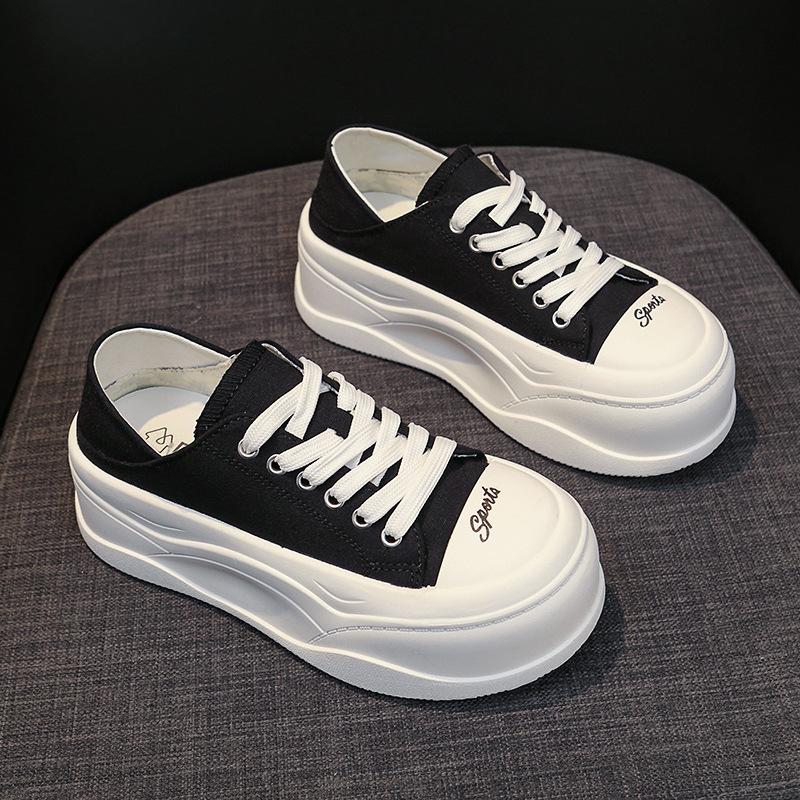 

Thick-soled two-wear canvas shoes for women s 2025 spring new soft-soled lightweight little white shoes round head lace-up big head casual shoes 35 чёрный