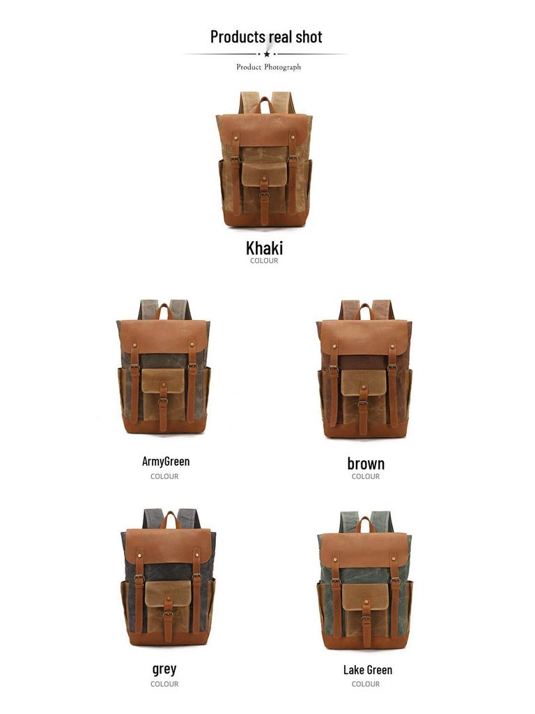 Retro Waterproof Leather & Oil Wax Canvas Backpack - High Quality Multifunctional Computer Bag