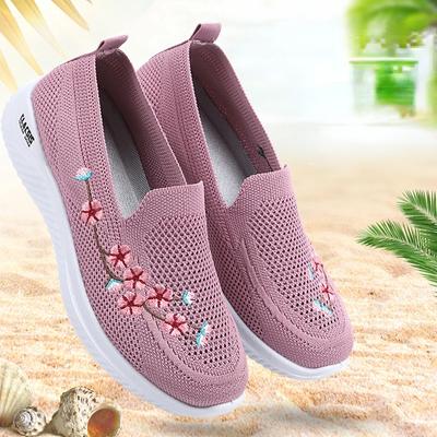 Shoes Womens Sneakers Mesh Breathable Floral Comfort Mother Soft Solid Color Fashion Ladies Footwear Lightweight