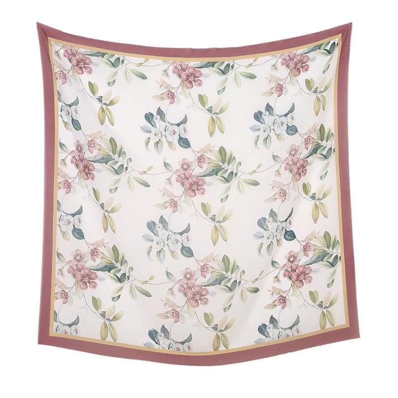 110*110cm Neuer Baumwoll-Leinen-Quadratischer Schal Damen Kopftuch Blumenmuster Halstuch Schals Kopftuch Bandanas Haargummi Stirnbänder