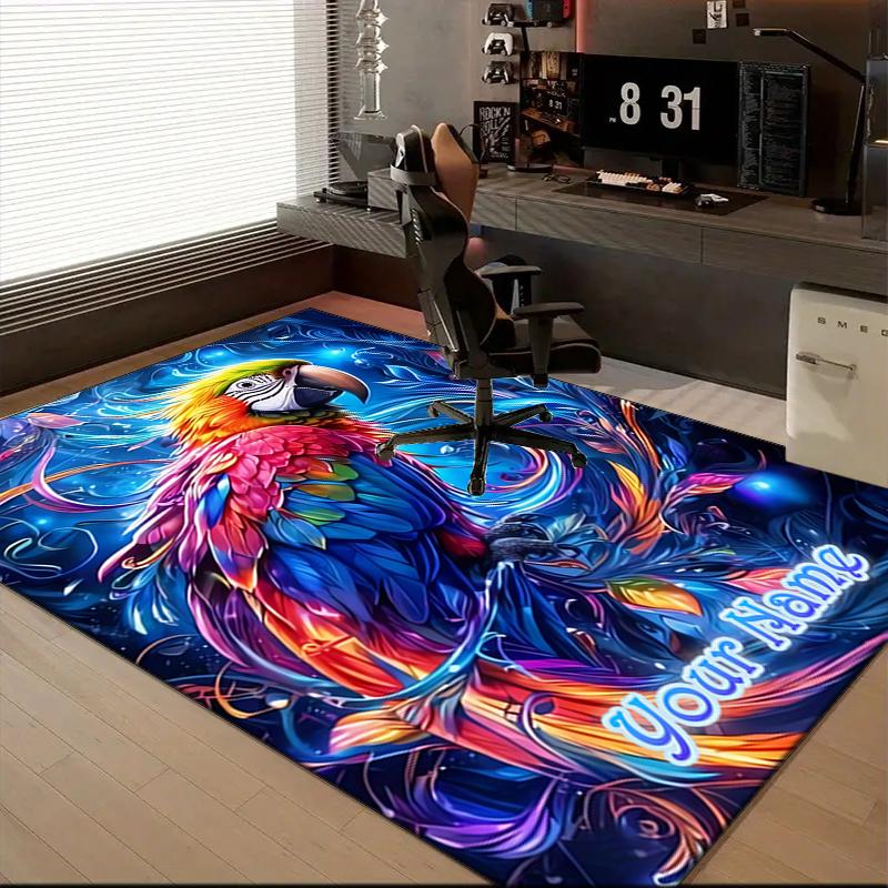 1PC Custom Name Colorful Parrot Fantasy Theme Floor Mat Ideal for Living Room, Game Rooms, Office, Bedroom Floor Mat Playful Design