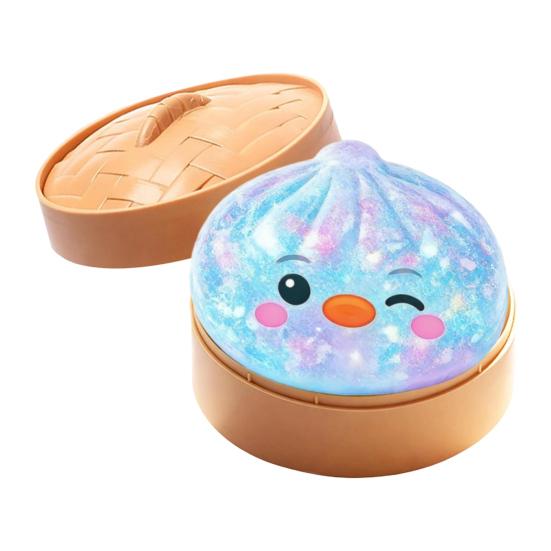 Cartoon Dumpling Squeeze Toy with Steamer, Anxiety Relief Dough Stress Ball Fidget Toy, Stretchy Steamed Bun Sensory Toy for Kids