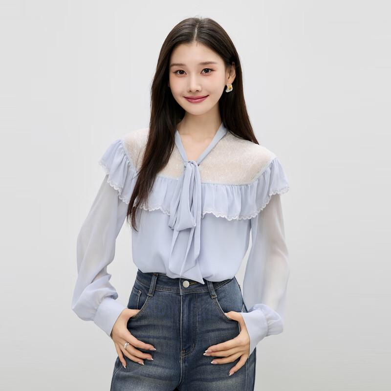 Elegant Bow-Collar Chiffon Blouse S