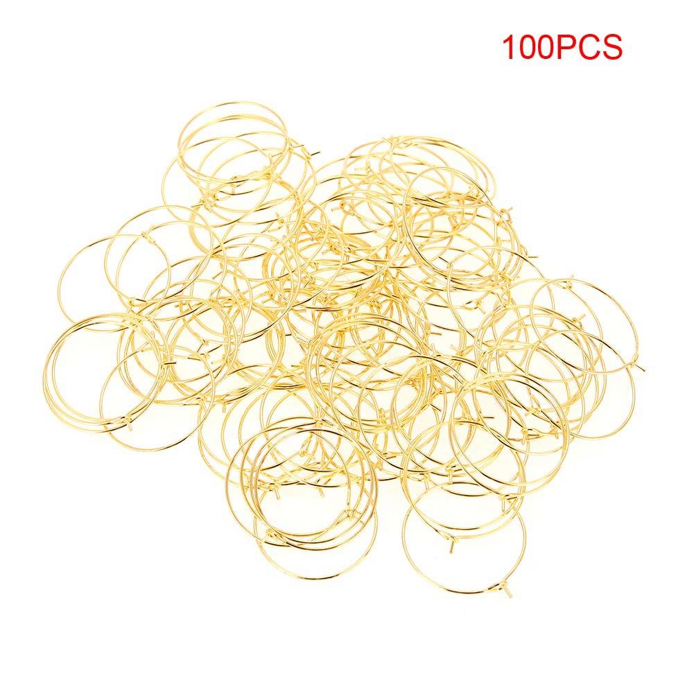 100 Pcs Steel Circle Earring Loops Wine Glass Hoop Ring Jewelry Findings (Gold, 30 * 25mm)