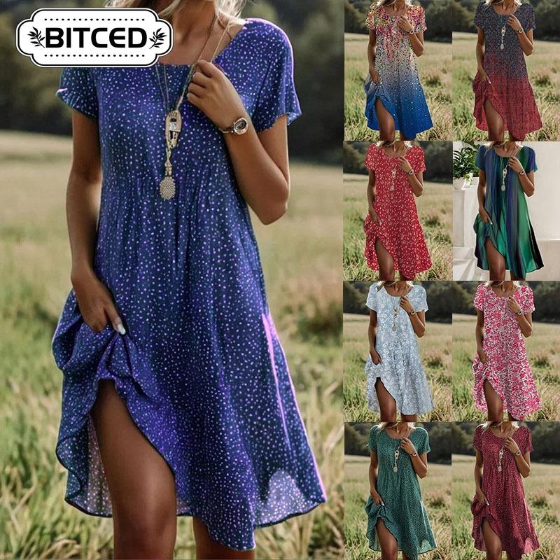 BITCED Modische Sommer Frühling Kurzarm Rundhals Freizeitkleider