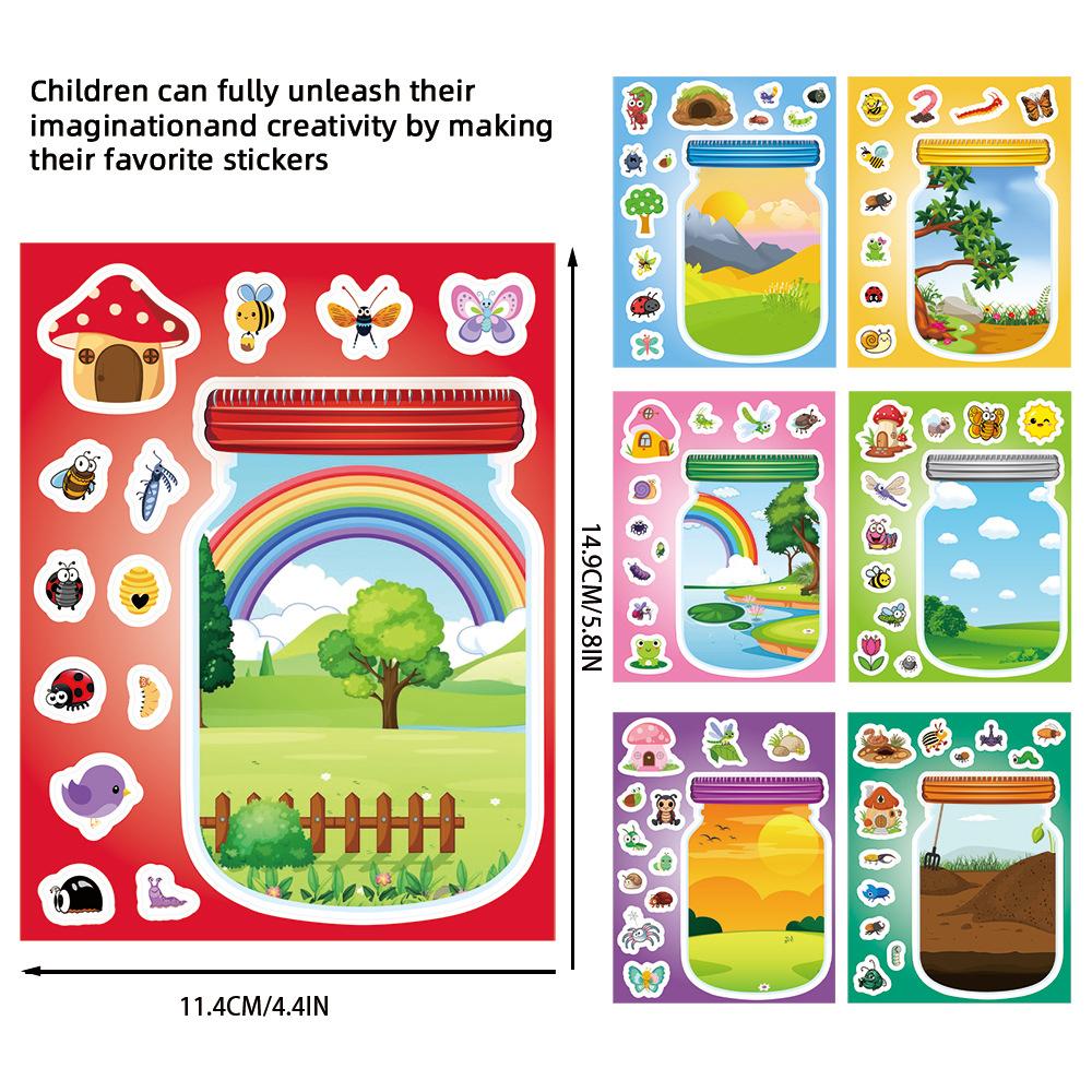 8/16sheets Outdoor Bottle World Make a Face Puzzle Stickers Insect Animal Cartoon Decals DIY Assemble Jigsaw Sticker Sticker Toy