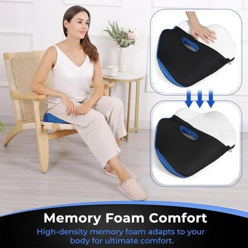 Memory Foam Seat Cushion Sitz Orthopedic Lumbar Support Pillow with Ergonomic Coccyx Cutout Comfort for Office Car Chair Travel