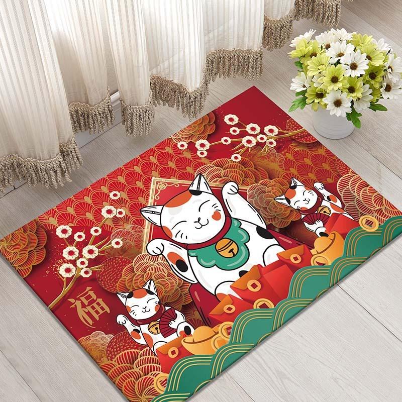 Lucky Cat Print Doormat Super Absorbent Non-Slip Entrance Rug for Home Decor Japanese Style Waterproof Floor Mat Popular Carpet
