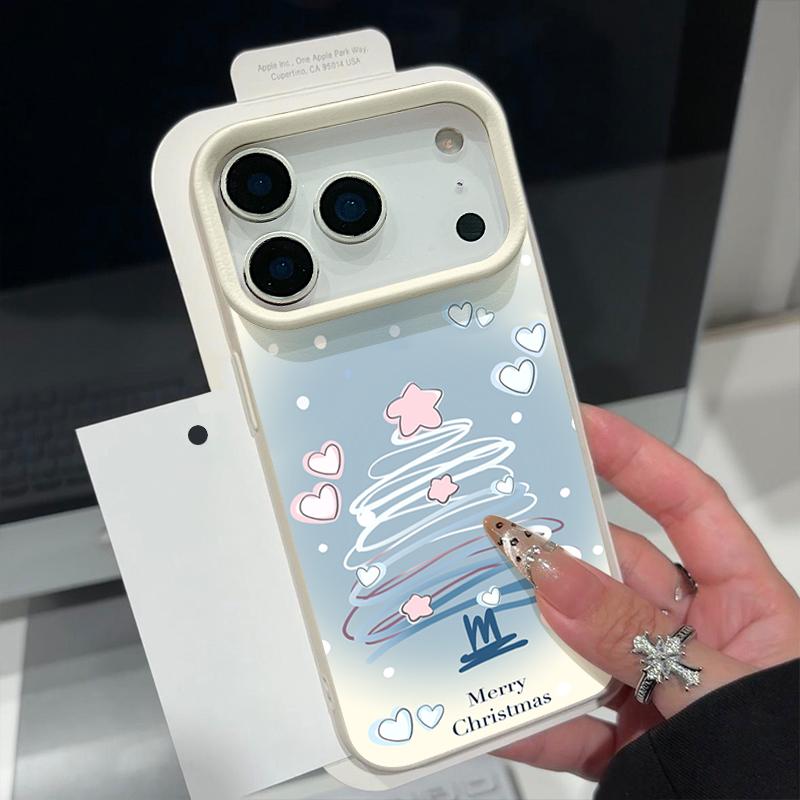 Blue Line Chirstmas Tree Design Shockproof Case for iPhone 17 16 15 14 Pro Max 13 Air - Flexible TPU Cover with Leather Texture