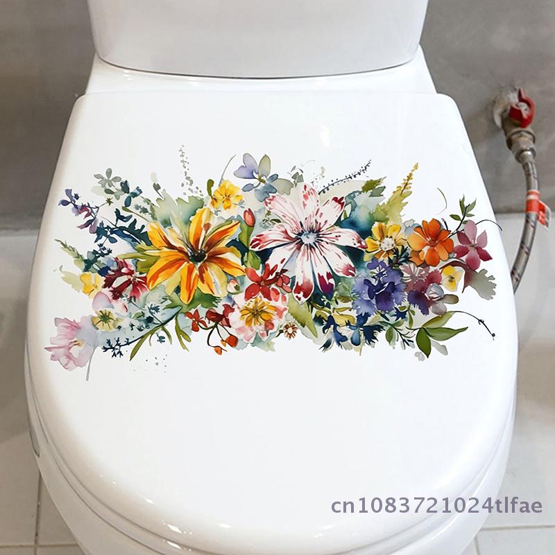 Waterproof Bathroom Toilet Sticker Home Wall Decoration Self-adhesive Stickers Bouquets Of Flowers And Piles Of Brocades