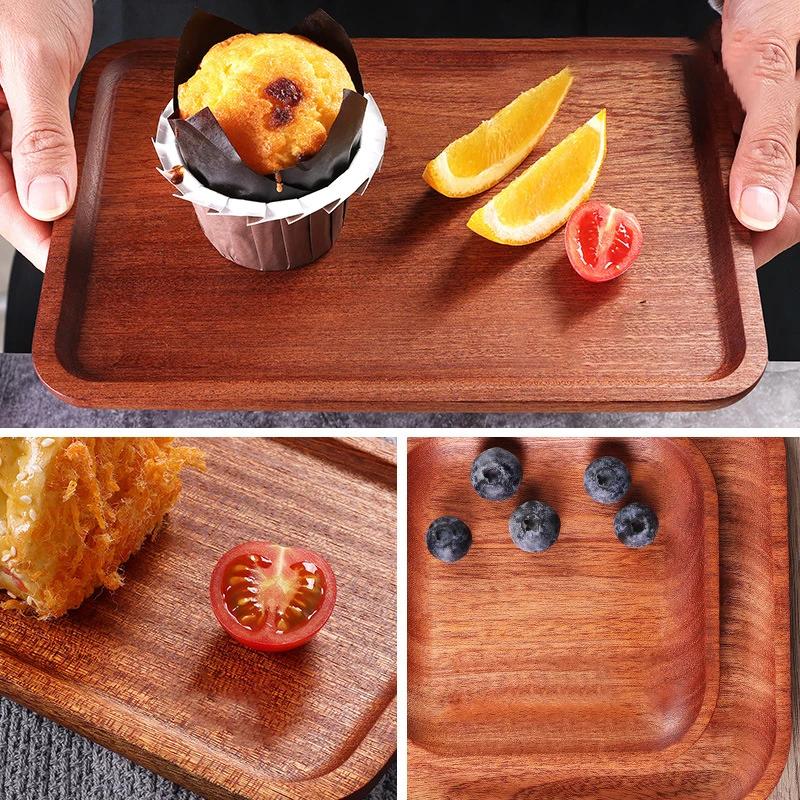 Holzplatte Massivholz Essteller Unzerbrechliches Geschirr für Küche Geschirr Snacks Obstschale Dessert Servieren