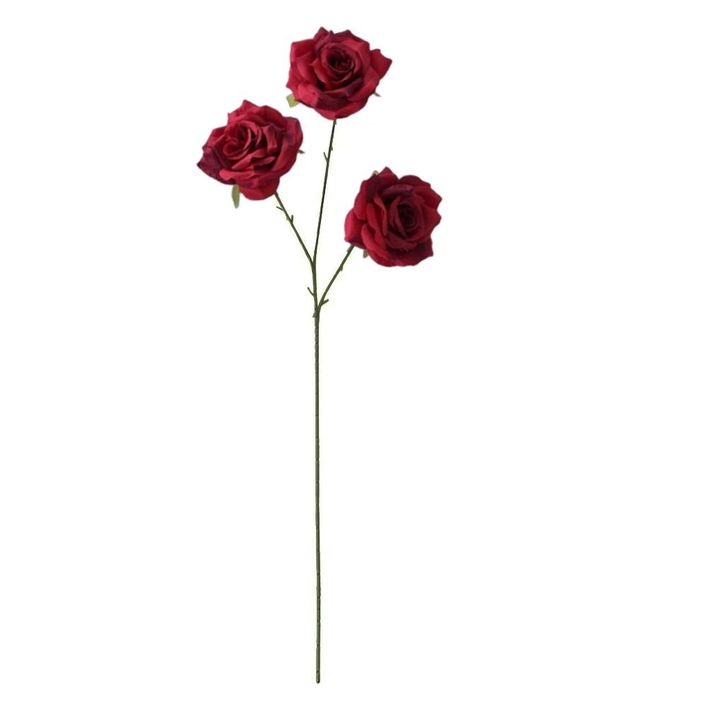 Fashion 3 Heads Simulated Rose Bouquet Silk Rose Soft Artificial Flowers Vintage Flower Bouquet Photography Props