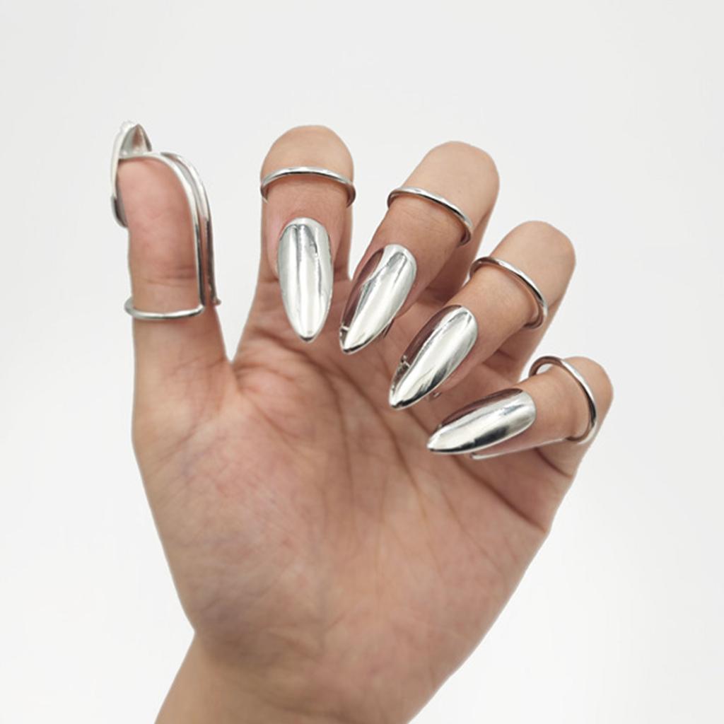 Pack Of 5 Edgy Metal Nail Rings Hypoallergenic Alloy Finger Jewelry For Trendy Fashion Statements And Bold Everyday Looks