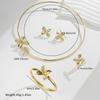 Elegant Floral Open-Design Jewelry Set Women Necklace Bracelet Ring Earrings In Gold-Tone With Zircon Accents