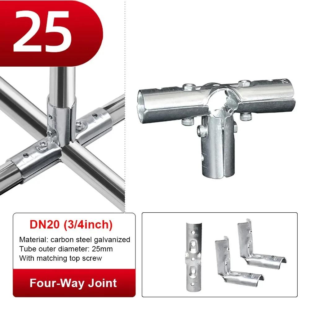 1Pcs Durable Carbon Steel Galvanized Pipe Joint Round 20/25/32mm Dia Rod Support Rack Tube Connector Furniture Hardware