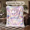 Unicorn Theme Throw Blanket Custom Name Text Personalized Blanket Soft Cozy Blanket for Home Sofa Bed