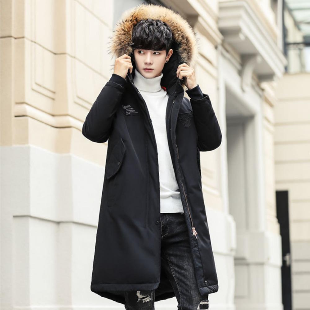 Winter down jacket men's medium and long men's and women's couple pie to overcome thickened warm youth hooded white duck down jacket men