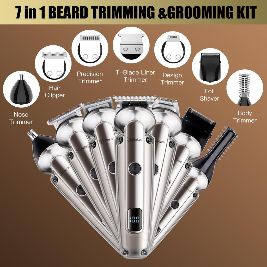 Hatteker Electric Hair Trimmer Carving Oil Head 7-in-1 Beard Nose Hair Trimmer - Precision Grooming Clippers