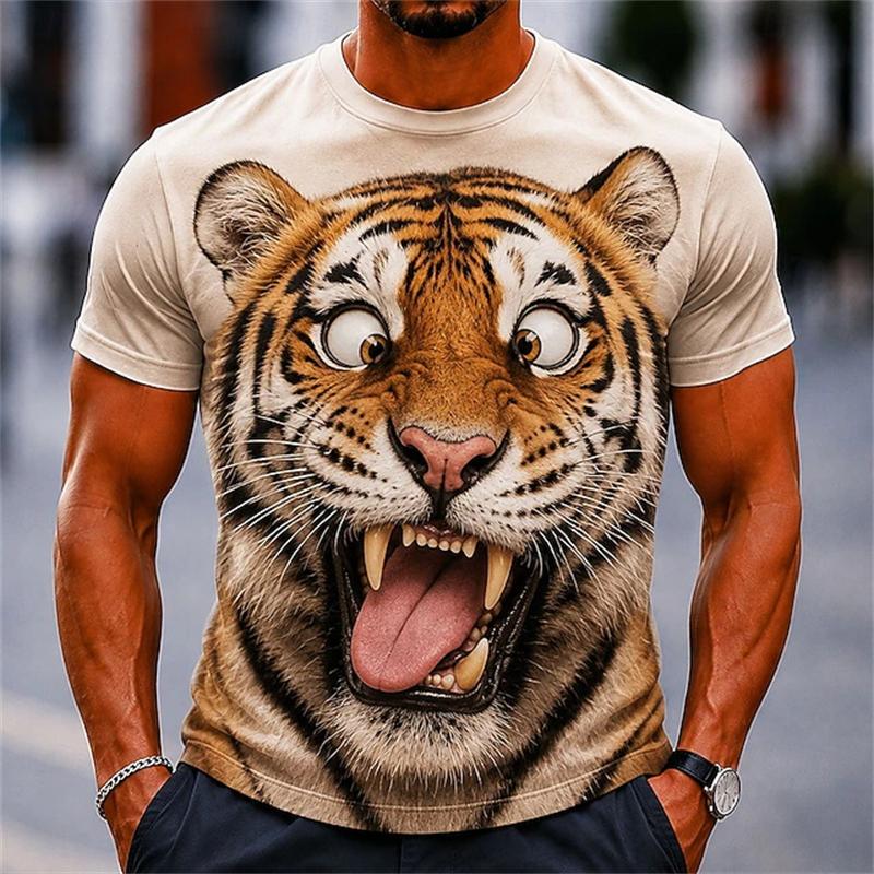 Men's 3D Pattern T-shirt - 3D Embroidery Design Round Neck Short Sleeve Loose Large Size Summer Men's Clothing