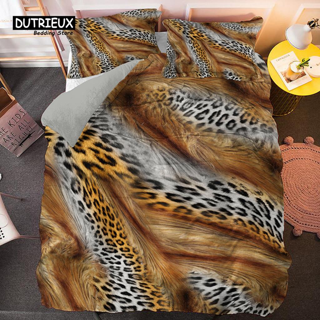 Colorful Leopard Print Bedding Set Microfiber Animal Skin Pattern Print Duvet Cover For Teens Adults Pillowcases Bedroom Decor