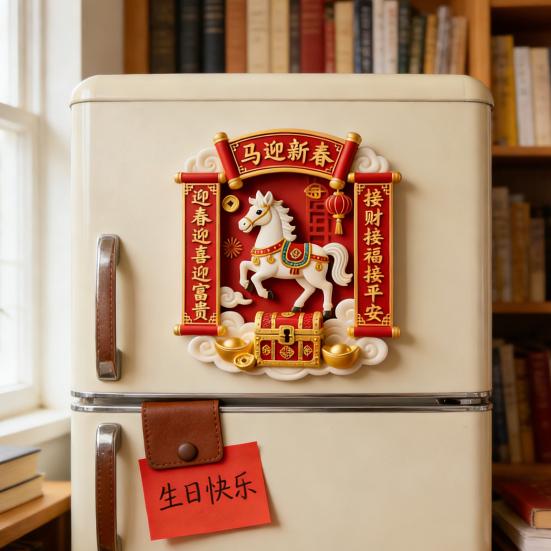 Year of The Horse Refrigerator Magnet Chinese Style 3D Cartoon Horse Fridge Magnet Home Kitchen New Year Decoration
