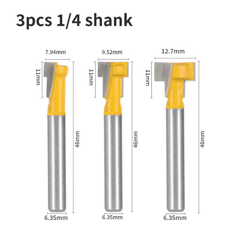 1/3 stk T spor freser bit sekskantbolt nøkkelhull nøkkelhull 6,35 mm 6 mm 8 mm skaft Trebearbeiding Fres endefres