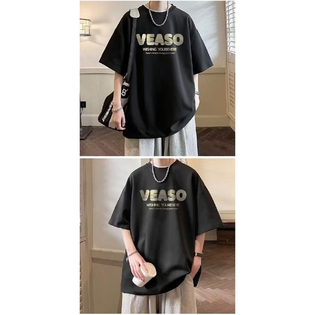 Short Sleeved T-Shirt Men'S Trendy Brand Summer Loose Five Quarter Sleeve Trendy Ins Minimalist Printed Top