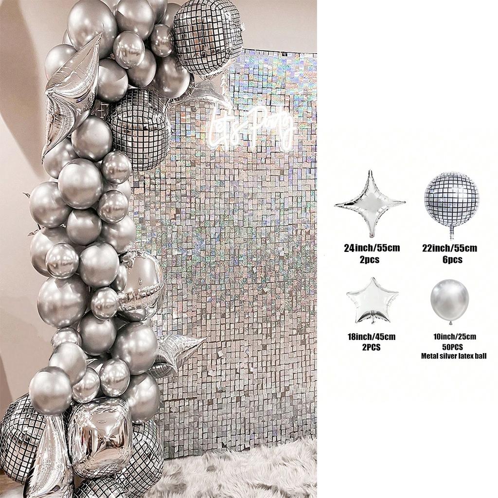 Black Silver Balloons Arch Garland Kit, Black Silver White Balloons Disco Ball Balloons Arch Disco Party Christmas 2026 New Year S Eve Birthday Gradua