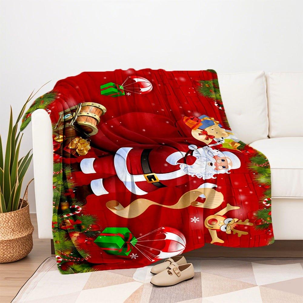 Christmas Santa Claus Gift Card Holder WalletBlanket Flannel Throw Blanket for Sofa, Bed, Travel, Camping, Office, Couch, Chair, And Bed Gif