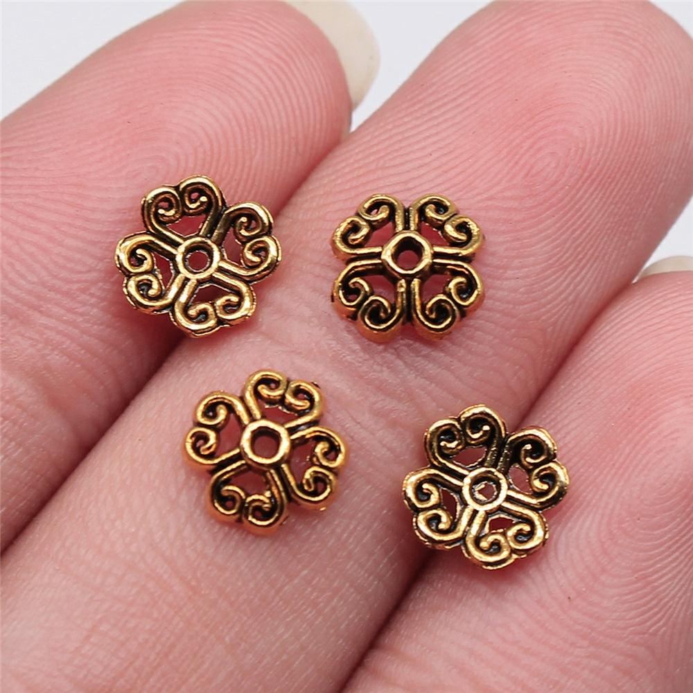 50pcs Tibetan Antique Silver Color Flower Bead End Caps For Jewelry Making Findings Needlework DIY Accessories Wholesale