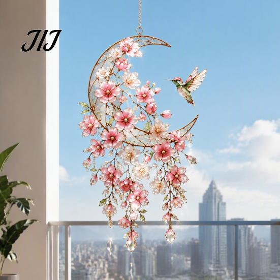 Waterproof Wind Chimes for Patio Acrylic Flower & Sun/Moon Chimes, Window Hanging Suncatcher Housewarming Gifts New Home Living Room Balcony,