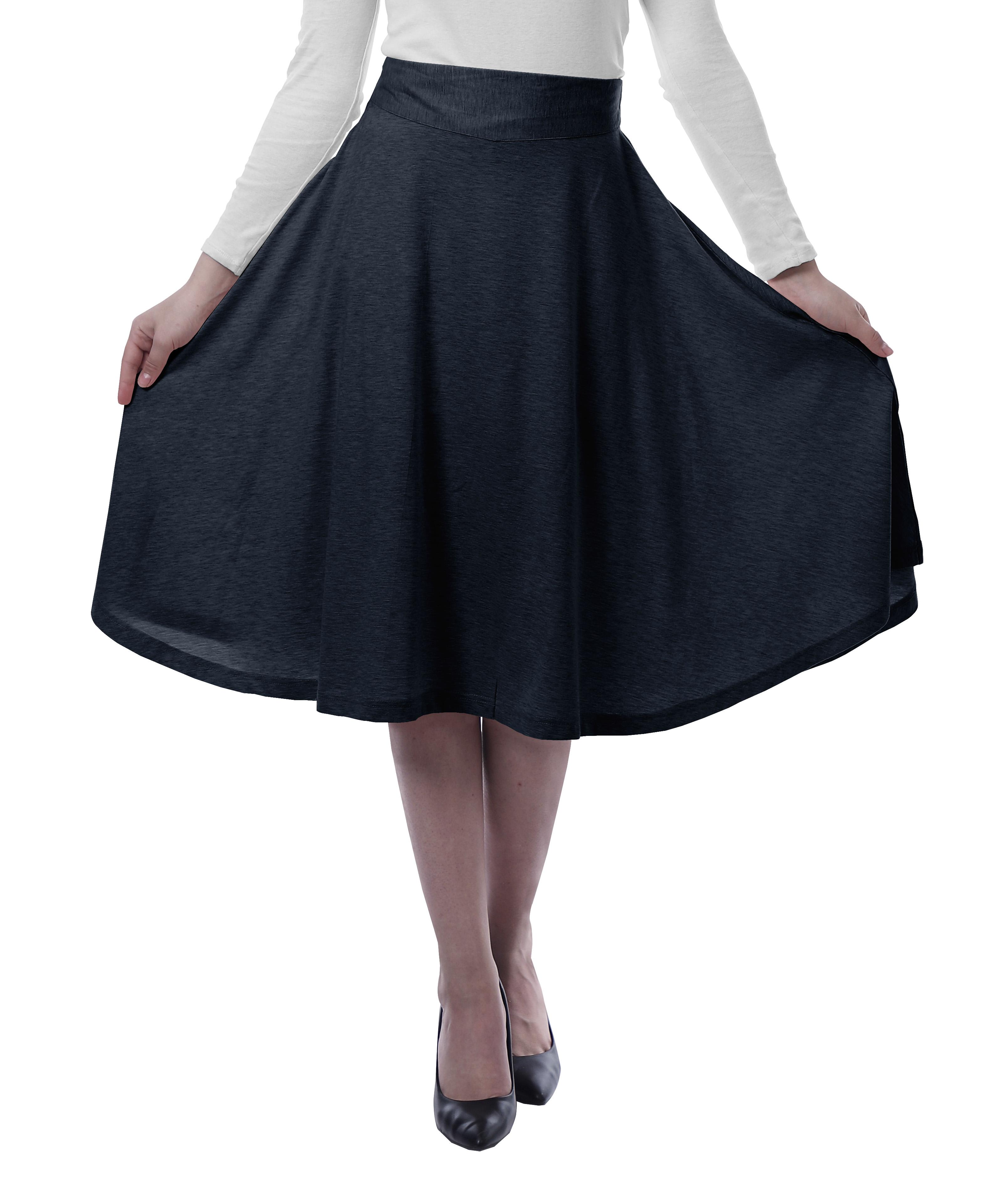 

Moomaya Жіночі трикотажні спідниці Для жіночих однотонних літніх спідниць довжиною до коліна, еластичні літні спідниці - XS темно-синього кольору