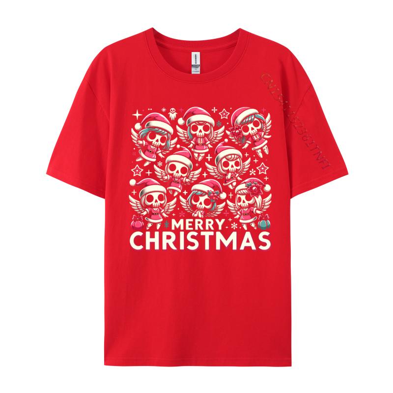 Kawaii Skull Christmas Angels Cute Goth Holiday Merry Xmas TShirts Printed On Adult TShirts Cute New Year Day