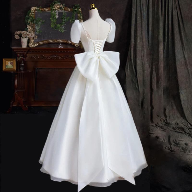 Satin Wedding Dress 1011 New Bride Light Main Wedding Dress French Retro Court Style Atmosphere Simple and Complete Go Out Dress