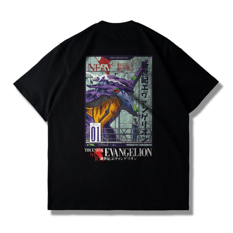 Herren EVA Evangelion T-Shirt Japanischer Anime Unisex Baumwolle Grafikdruck Übergroß Kurzarm Streetwear Sommer Lässig Fitness
