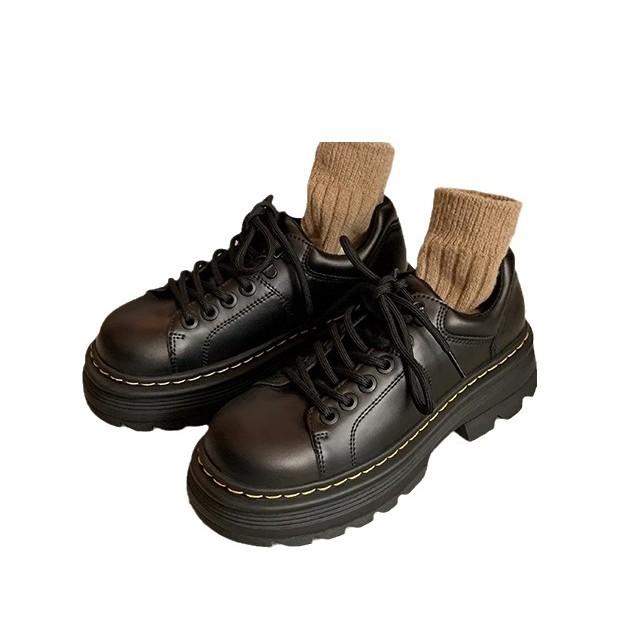 Grape mother autumn and winter new thick-soled small leather shoes for women to wear high-end British style loafers for small women