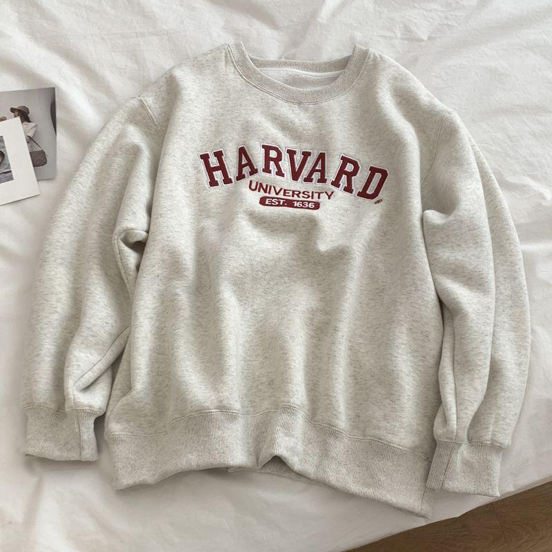 

Embroider Velvet Padded Thickened Sweater Female 2025 Fall and Winter New Arrival Gray round-Collar Long Sleeves Baggy Coat Age-Reducing Fashion Rice Gray M