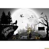 1pc Grey Halloween Party Backdrop with Gothic Night Moon Castle Pumpkin Bat Cat Wolf Banner for Halloween Theme Party Decoration