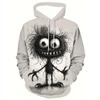 Trendy herrehættetrøje med 3D-printet Halloween-monsterdesign, Ny hverdags-hættetrøje med blød tekstur
