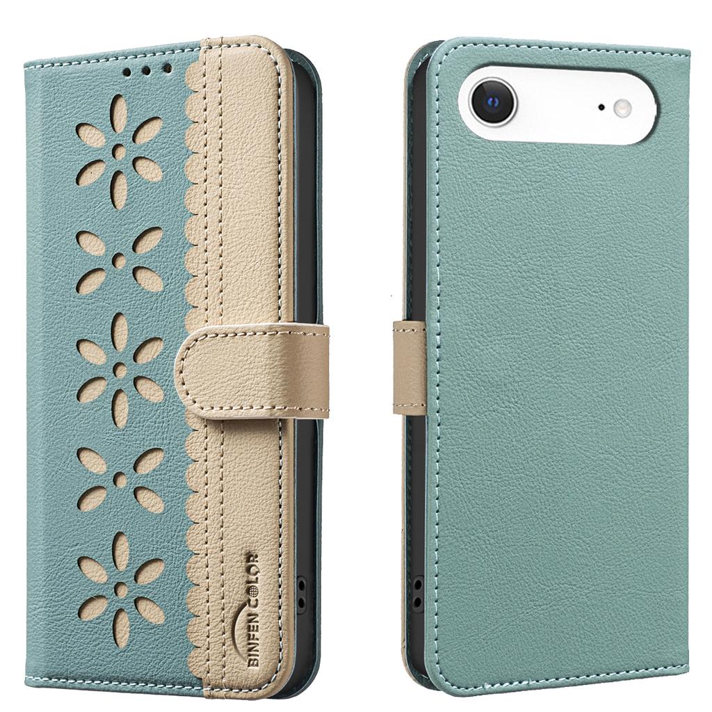 For iPhone 17 Air Leather Case BINFEN COLOR BF36 Floral Pattern Phone Cover RFID Blocking Wallet Stand