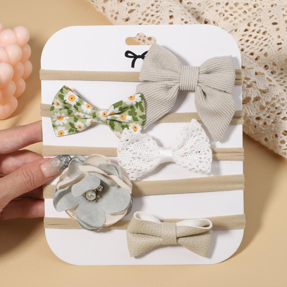 5Pcs/Set Newborn Elastic Nylon Hair Bands Solid Lace Bows Baby Headband For Girls Turban New Headwear Kids Hair Accessories Gift