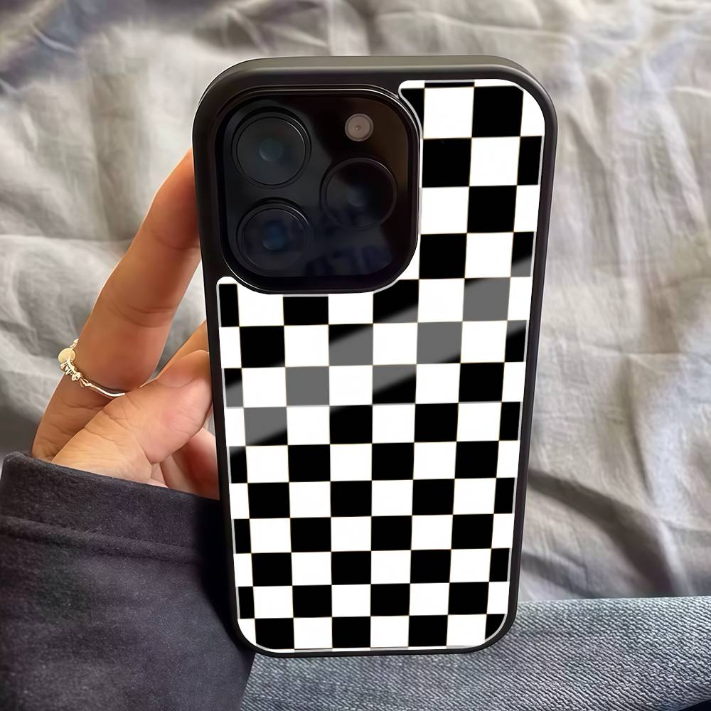 Black And White Chessboard Pattern PC+TPU Phone Case For Iphone 17 Air 16 15 14 13 12 11Pro Max Hard Plastic