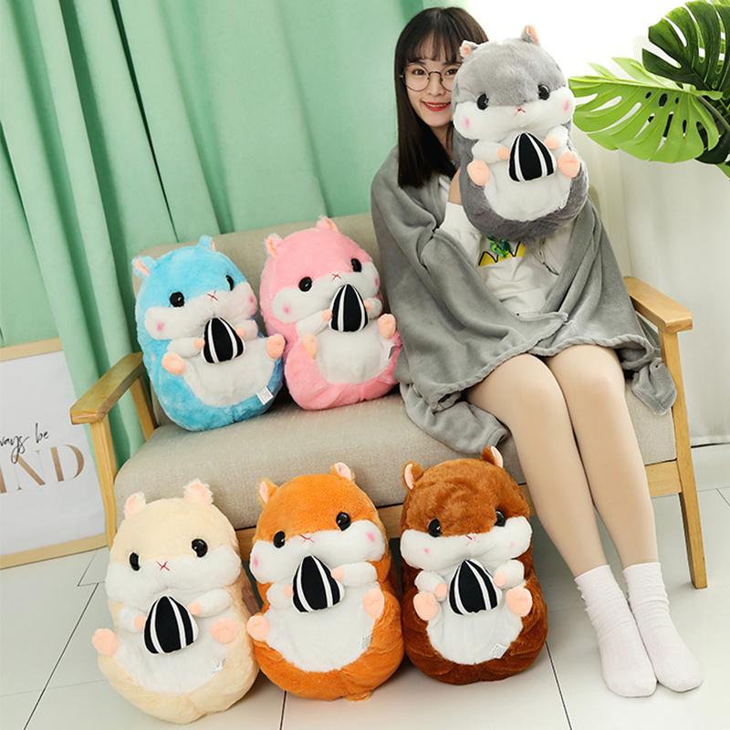 40Cm 3 In 1 Plush Hamster Hand Warmer Stuffed Mouse Hamster With Blanket Plush Toys Soft Kids Dolls For Girl Birthday Xmas Gift