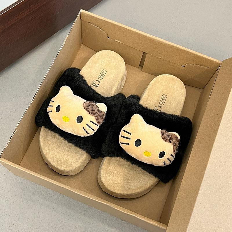 Dicke Sohlen Baumwollpantoffeln für draußen, niedliche Cartoon-Hausschuhe, warme flauschige Hausschuhe für Damen, neue Modelle Herbst und Winter 2025