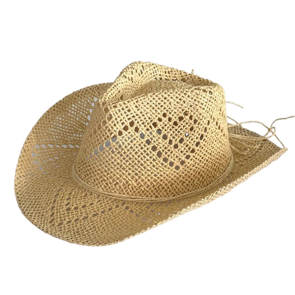 Hot-selling Hollowed-out Panama Straw Hat Women's Retro Straw Woven Western Cowboy Hat Men's Summer Sunscreen Beach Hat
