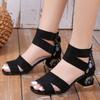 Women's Summer Casual Shoes Embroidered Flowers 2026 Thick High-heeled Sandals Large Size Fashion Sandals Comfortable Women's Shoes